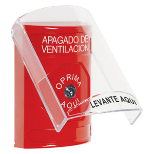 SS2020HV-ES STI Red Indoor Only Flush or Surface Key-to-Reset Stopper Station with HVAC SHUT DOWN Label Spanish