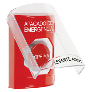 SS2024PO-ES STI Red Indoor Only Flush or Surface Momentary Stopper Station with EMERGENCY POWER OFF Label Spanish