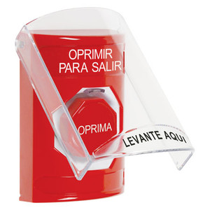 SS2028PX-ES STI Red Indoor Only Flush or Surface Pneumatic (Illuminated) Stopper Station with PUSH TO EXIT Label Spanish