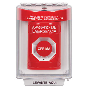 SS2031ES-ES STI Red Indoor/Outdoor Flush Turn-to-Reset Stopper Station with EMERGENCY STOP Label Spanish