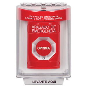 SS2031PO-ES STI Red Indoor/Outdoor Flush Turn-to-Reset Stopper Station with EMERGENCY POWER OFF Label Spanish