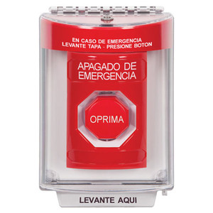 SS2035ES-ES STI Red Indoor/Outdoor Flush Momentary (Illuminated) Stopper Station with EMERGENCY STOP Label Spanish