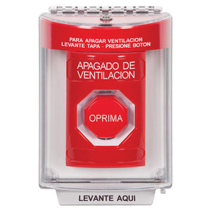 SS2035HV-ES STI Red Indoor/Outdoor Flush Momentary (Illuminated) Stopper Station with HVAC SHUT DOWN Label Spanish