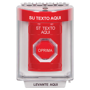 SS2038ZA-ES STI Red Indoor/Outdoor Flush Pneumatic (Illuminated) Stopper Station with Non-Returnable Custom Text Label Spanish