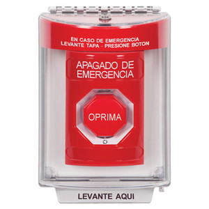 SS2039ES-ES STI Red Indoor/Outdoor Flush Turn-to-Reset (Illuminated) Stopper Station with EMERGENCY STOP Label Spanish