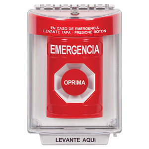 SS2044EM-ES STI Red Indoor/Outdoor Flush w/ Horn Momentary Stopper Station with EMERGENCY Label Spanish