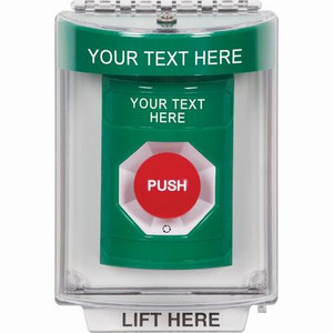 SS2131ZA-EN STI Green Indoor/Outdoor Flush Turn-to-Reset Stopper Station with Non-Returnable Custom Text Label English