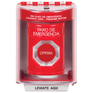 SS2071ES-ES STI Red Indoor/Outdoor Surface Turn-to-Reset Stopper Station with EMERGENCY STOP Label Spanish