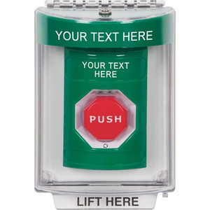 SS2139ZA-EN STI Green Indoor/Outdoor Flush Turn-to-Reset (Illuminated) Stopper Station with Non-Returnable Custom Text Label English