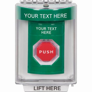 SS2142ZA-EN STI Green Indoor/Outdoor Flush w/ Horn Key-to-Reset (Illuminated) Stopper Station with Non-Returnable Custom Text Label English