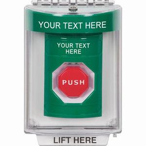 SS2145ZA-EN STI Green Indoor/Outdoor Flush w/ Horn Momentary (Illuminated) Stopper Station with Non-Returnable Custom Text Label English