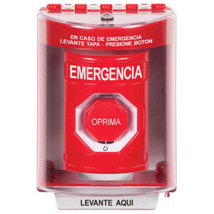 SS2079EM-ES STI Red Indoor/Outdoor Surface Turn-to-Reset (Illuminated) Stopper Station with EMERGENCY Label Spanish