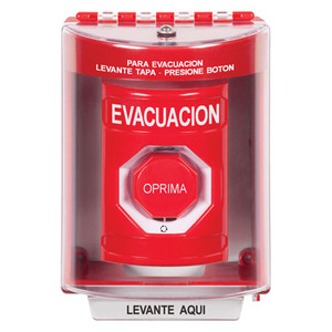 SS2079EV-ES STI Red Indoor/Outdoor Surface Turn-to-Reset (Illuminated) Stopper Station with EVACUATION Label Spanish