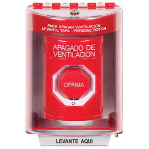 SS2079HV-ES STI Red Indoor/Outdoor Surface Turn-to-Reset (Illuminated) Stopper Station with HVAC SHUT DOWN Label Spanish