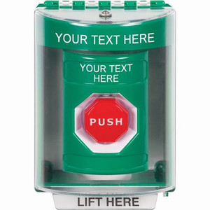 SS2175ZA-EN STI Green Indoor/Outdoor Surface Momentary (Illuminated) Stopper Station with Non-Returnable Custom Text Label English