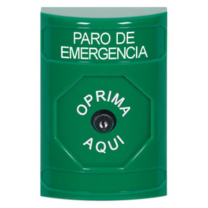 SS2100ES-ES STI Green No Cover Key-to-Reset Stopper Station with EMERGENCY STOP Label Spanish