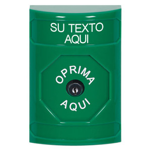 SS2100ZA-ES STI Green No Cover Key-to-Reset Stopper Station with Non-Returnable Custom Text Label Spanish