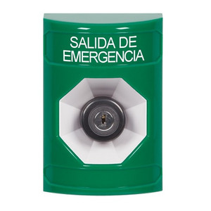 SS2103EX-ES STI Green No Cover Key-to-Activate Stopper Station with EMERGENCY EXIT Label Spanish