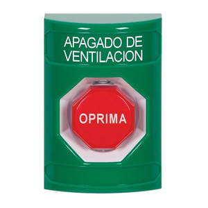 SS2105HV-ES STI Green No Cover Momentary (Illuminated) Stopper Station with HVAC SHUT DOWN Label Spanish