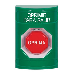 SS2108PX-ES STI Green No Cover Pneumatic (Illuminated) Stopper Station with PUSH TO EXIT Label Spanish