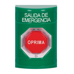 SS2109EX-ES STI Green No Cover Turn-to-Reset (Illuminated) Stopper Station with EMERGENCY EXIT Label Spanish