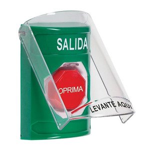 SS2122XT-ES STI Green Indoor Only Flush or Surface Key-to-Reset (Illuminated) Stopper Station with EXIT Label Spanish