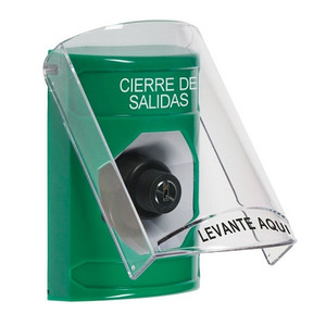 SS2123LD-ES STI Green Indoor Only Flush or Surface Key-to-Activate Stopper Station with LOCKDOWN Label Spanish