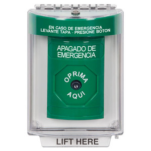 SS2130PO-ES STI Green Indoor/Outdoor Flush Key-to-Reset Stopper Station with EMERGENCY POWER OFF Label Spanish