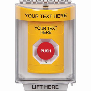 SS2231ZA-EN STI Yellow Indoor/Outdoor Flush Turn-to-Reset Stopper Station with Non-Returnable Custom Text Label English