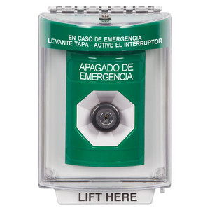 SS2133PO-ES STI Green Indoor/Outdoor Flush Key-to-Activate Stopper Station with EMERGENCY POWER OFF Label Spanish