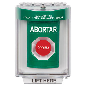 SS2134AB-ES STI Green Indoor/Outdoor Flush Momentary Stopper Station with ABORT Label Spanish