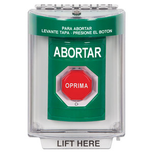 SS2139AB-ES STI Green Indoor/Outdoor Flush Turn-to-Reset (Illuminated) Stopper Station with ABORT Label Spanish