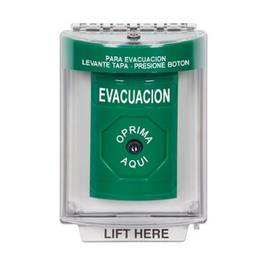 SS2140EV-ES STI Green Indoor/Outdoor Flush w/ Horn Key-to-Reset Stopper Station with EVACUATION Label Spanish