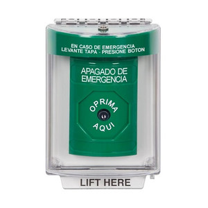 SS2140PO-ES STI Green Indoor/Outdoor Flush w/ Horn Key-to-Reset Stopper Station with EMERGENCY POWER OFF Label Spanish