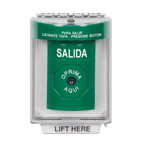 SS2140XT-ES STI Green Indoor/Outdoor Flush w/ Horn Key-to-Reset Stopper Station with EXIT Label Spanish