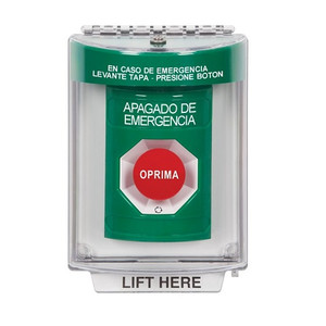SS2141PO-ES STI Green Indoor/Outdoor Flush w/ Horn Turn-to-Reset Stopper Station with EMERGENCY POWER OFF Label Spanish
