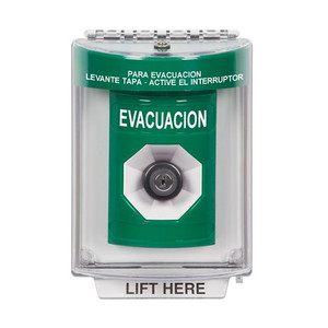 SS2143EV-ES STI Green Indoor/Outdoor Flush w/ Horn Key-to-Activate Stopper Station with EVACUATION Label Spanish