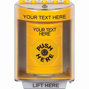 SS2270ZA-EN STI Yellow Indoor/Outdoor Surface Key-to-Reset Stopper Station with Non-Returnable Custom Text Label English