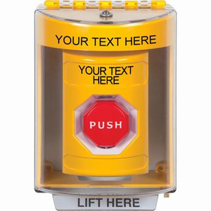 SS2272ZA-EN STI Yellow Indoor/Outdoor Surface Key-to-Reset (Illuminated) Stopper Station with Non-Returnable Custom Text Label English