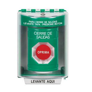 SS2171LD-ES STI Green Indoor/Outdoor Surface Turn-to-Reset Stopper Station with LOCKDOWN Label Spanish