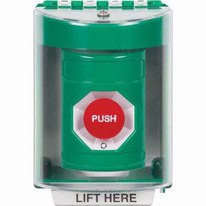 SS2171NT-ES STI Green Indoor/Outdoor Surface Turn-to-Reset Stopper Station with No Text Label Spanish