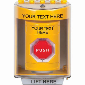 SS2279ZA-EN STI Yellow Indoor/Outdoor Surface Turn-to-Reset (Illuminated) Stopper Station with Non-Returnable Custom Text Label English