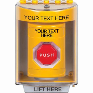 SS2288ZA-EN STI Yellow Indoor/Outdoor Surface w/ Horn Pneumatic (Illuminated) Stopper Station with Non-Returnable Custom Text Label English