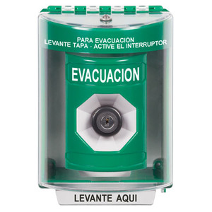 SS2183EV-ES STI Green Indoor/Outdoor Surface w/ Horn Key-to-Activate Stopper Station with EVACUATION Label Spanish