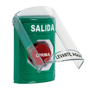 SS21A4XT-ES STI Green Indoor Only Flush or Surface w/ Horn Momentary Stopper Station with EXIT Label Spanish