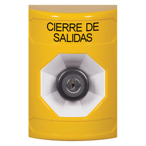 SS2203LD-ES STI Yellow No Cover Key-to-Activate Stopper Station with LOCKDOWN Label Spanish