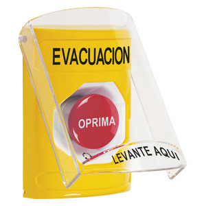 SS2221EV-ES STI Yellow Indoor Only Flush or Surface Turn-to-Reset Stopper Station with EVACUATION Label Spanish