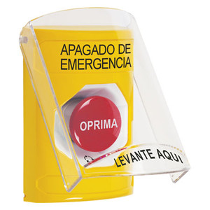 SS2221PO-ES STI Yellow Indoor Only Flush or Surface Turn-to-Reset Stopper Station with EMERGENCY POWER OFF Label Spanish