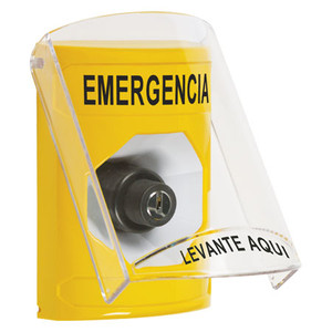 SS2223EM-ES STI Yellow Indoor Only Flush or Surface Key-to-Activate Stopper Station with EMERGENCY Label Spanish