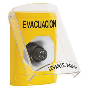 SS2223EV-ES STI Yellow Indoor Only Flush or Surface Key-to-Activate Stopper Station with EVACUATION Label Spanish